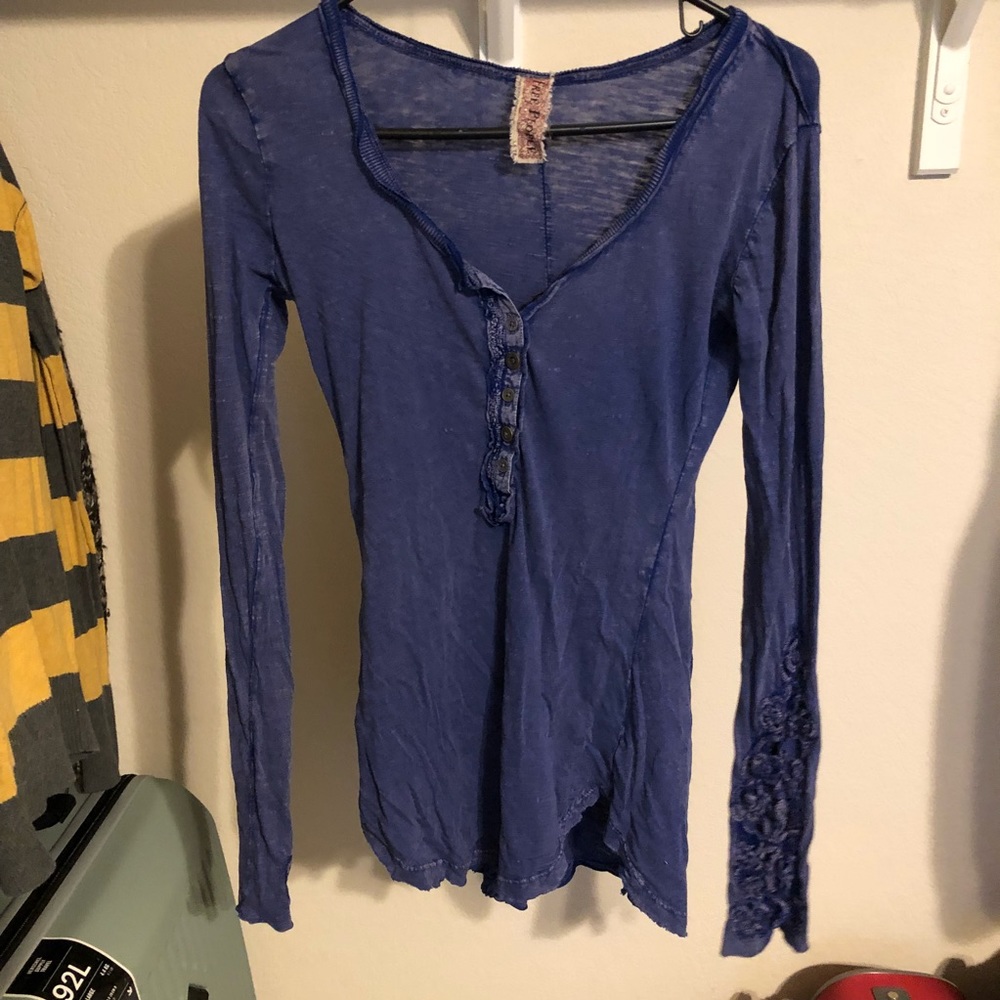 Free People Embroidered Cuff Tee